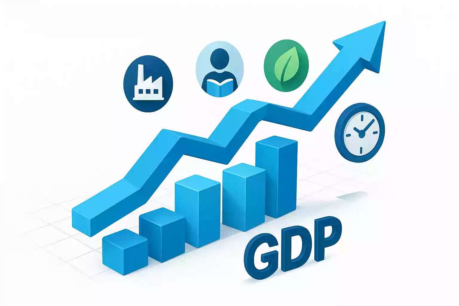 Grafic conceptual care ilustrează creșterea economică și PIB-ul sustenabil în context macroeconomic