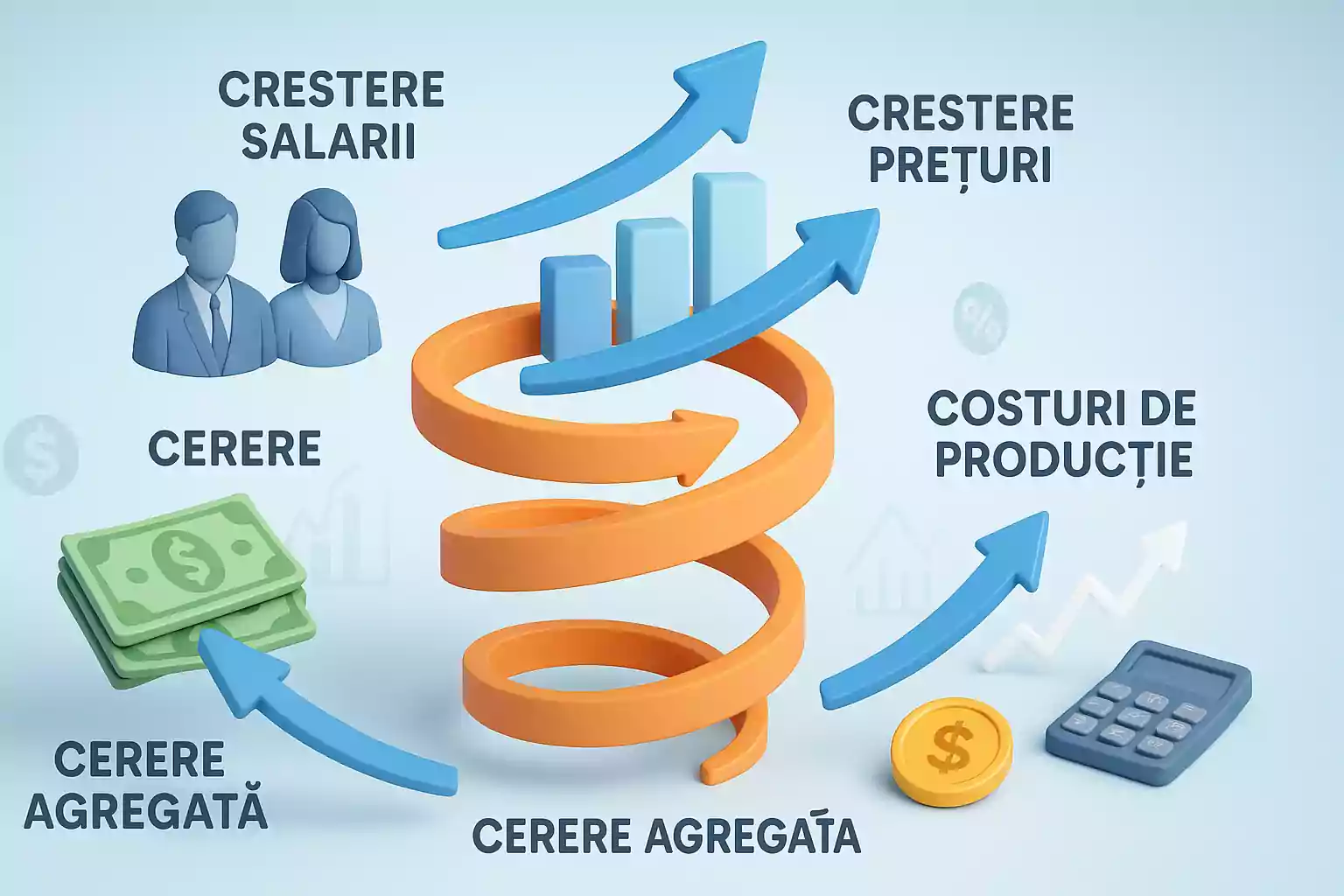Spirală inflaționistă care ilustrează relația dintre prețuri, salarii și costurile de producție