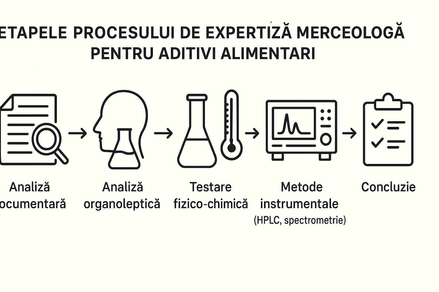 Etapele procesului de expertiză merceologică a aditivilor alimentari prezentate într-un grafic educațional. Etapele procesului de expertiză merceologică a aditivilor alimentari prezentate într-un grafic educațional.