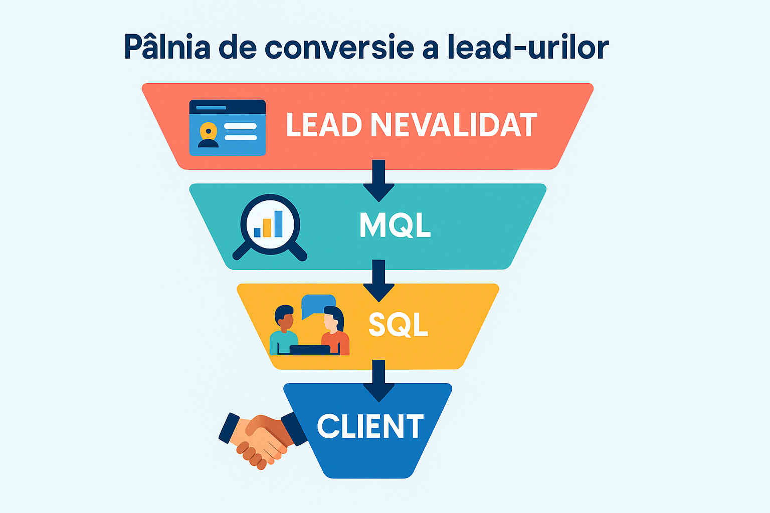 Infografic conversie lead-uri în clienți: etapele pâlniei MQL-SQL-opportunity” Infografic conversie lead-uri în clienți: etapele pâlniei MQL-SQL-opportunity”