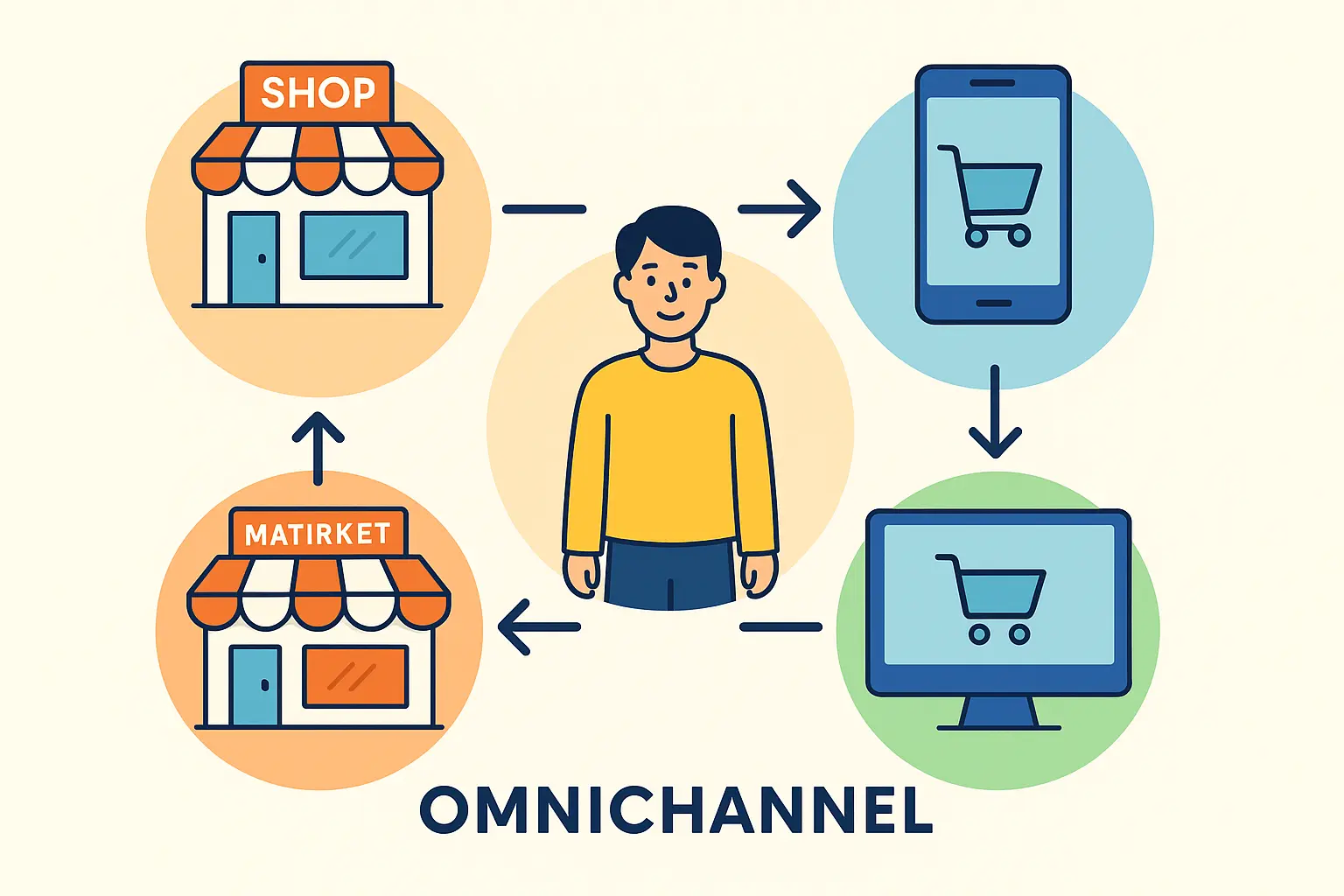 Reprezentare vizuală a strategiei de distribuție omnichannel în marketing modern.